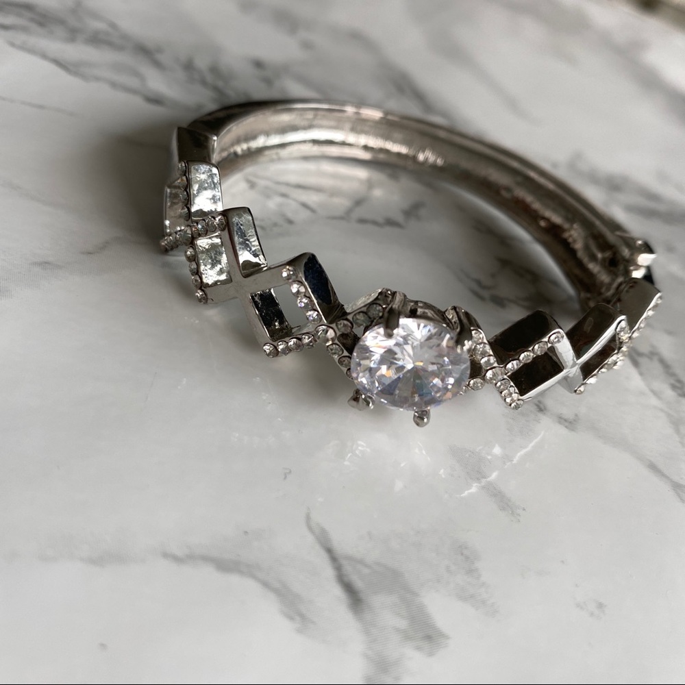 Silver cuff bracelet with crystals